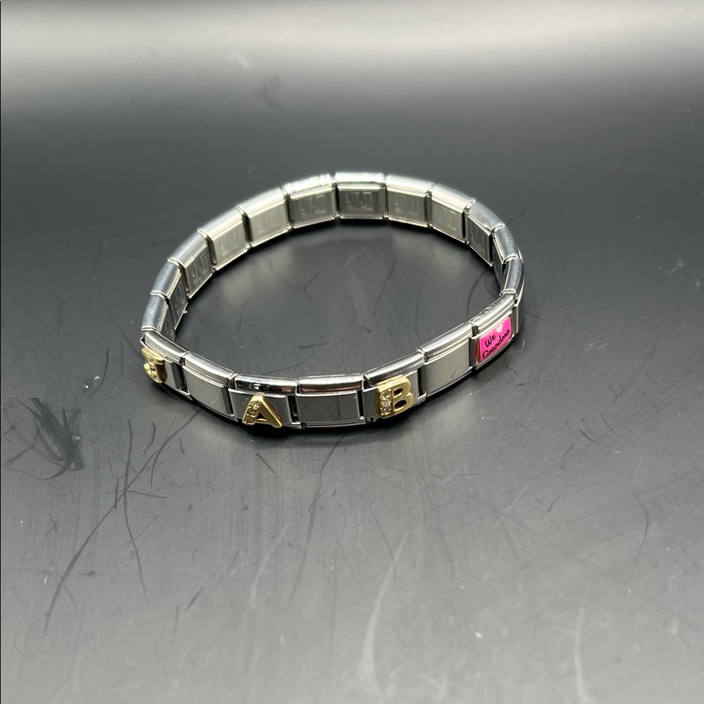 JJ Kent Silver Stretch Bracelet with Gold Accents - Customizable & 4 charms